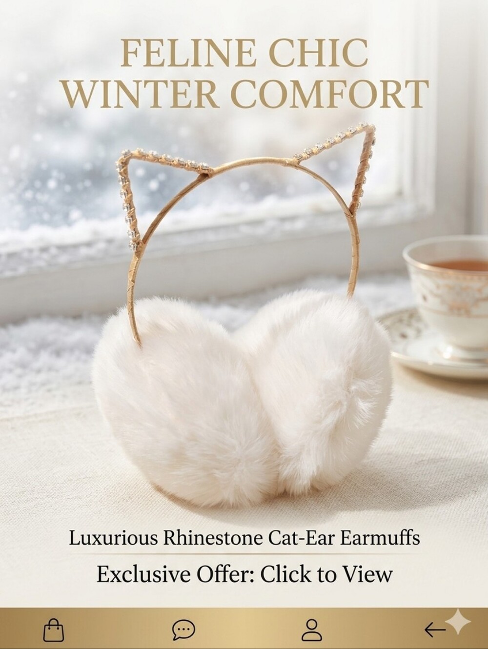 Ear Warmers# Cute Cat Ear 😺Rhinestones Ear Muffs